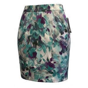 Anne Klein Watercolor Print Pleated Mini Skirt W/ Pockets NWT Size 14P